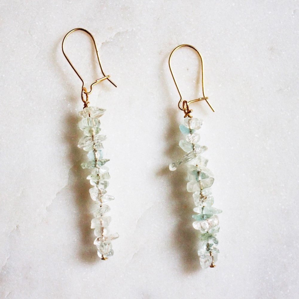 Gold Fill Stacked Aquamarine Chips Earrings
